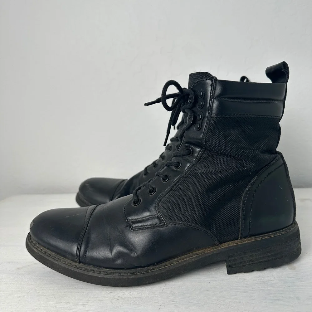 Steve Madden Boots Mens 12 P-Lineup Black Cap Toe Side Zip Combat Boot
